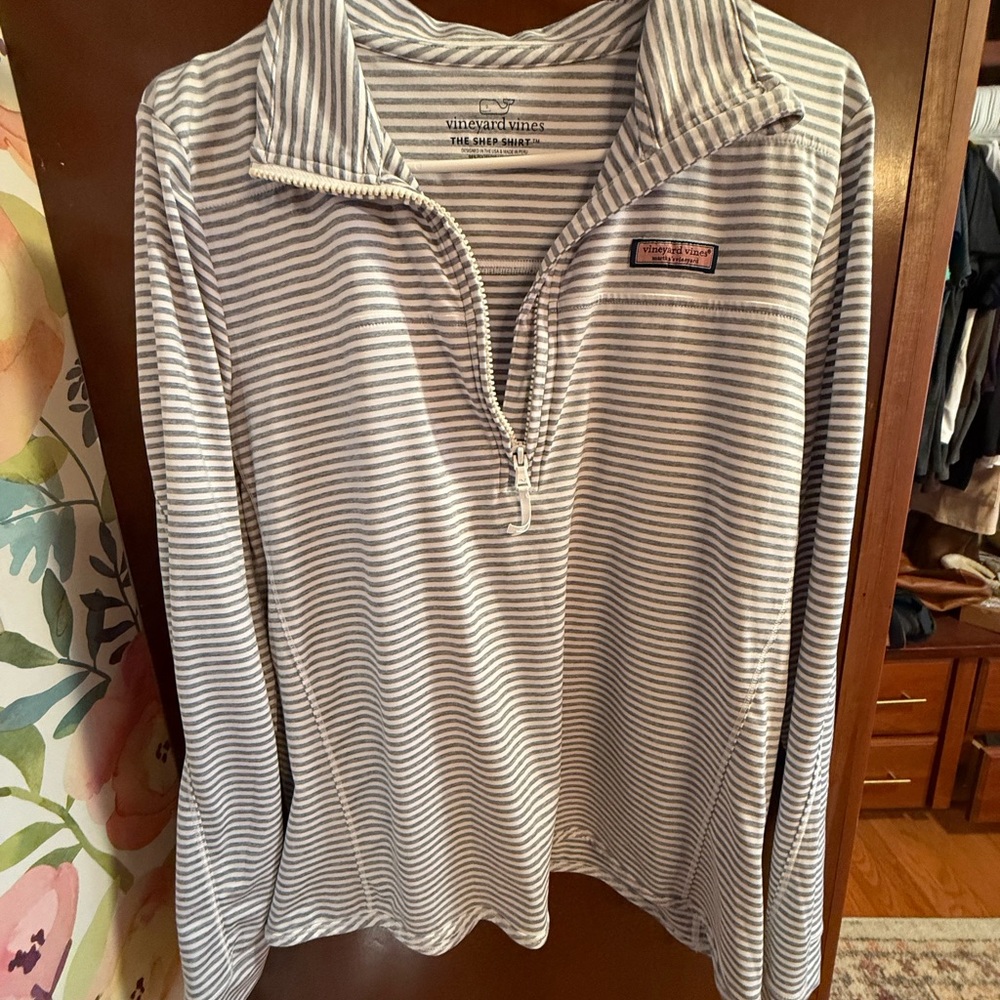 Vineyard Vines Gray Striped Quarter-Zip Pullover